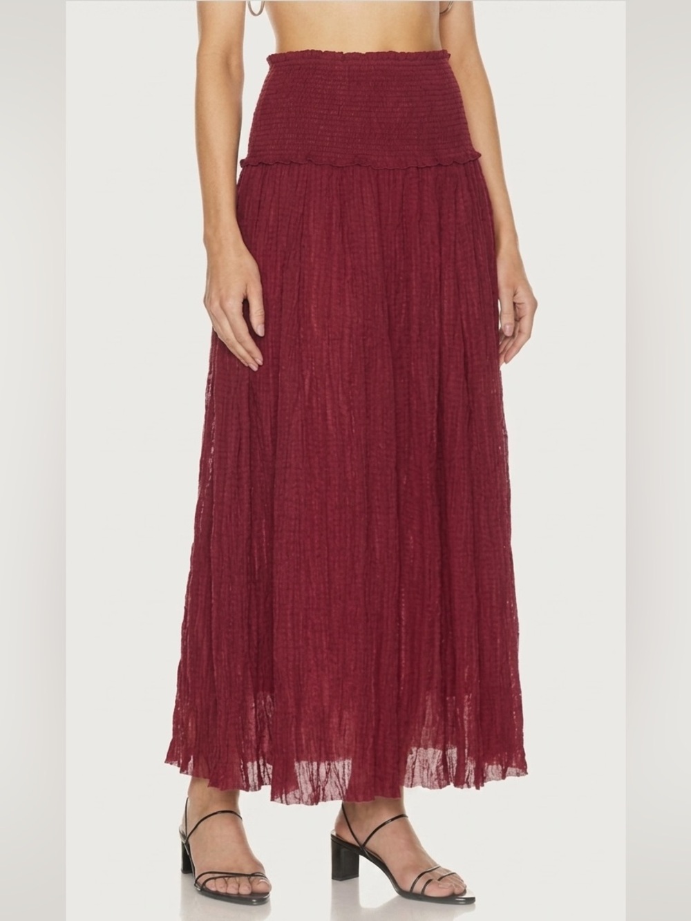 Zimmermann Burgundy Suraya Shirred Textured Maxi Shirt